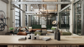 Interior decorado con estilo industrial.